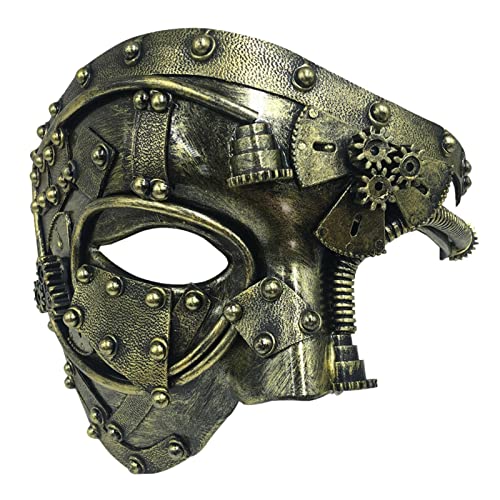 pologmase Steampunk Metallmaske, Maskerade Ma-sk, Venezianische Maske für Herren Kostüm, Half Face Punk Maske für Halloween Kostüm von pologmase