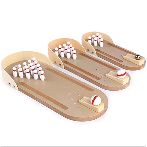 ponny Holz Party Spiele Desktop Mini Bowling Spiel Set mit Pins & Ball Kinder Indoor Activity Strategiespiel für Familie & Kinder (Mitte) von ponny