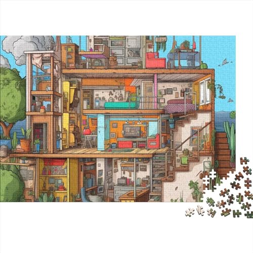 Cartoon-Haus-Puzzle, 1000 Teile, für Erwachsene, lustiges Spielzeug, Denkspiel, Spielzeug, Bildungsspiel, Herausforderung, Bildung, 1000 Teile (75 x 50 cm) von ponnyc