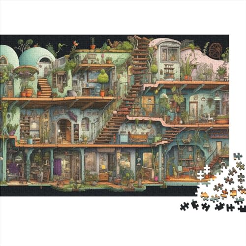 Cartoon-Haus-Puzzle, 1000 Teile, für Erwachsene, unterhaltsames Bildungsspiel, Spielzeug, intellektuelles Spiel, Spielzeug, hochwertig und langlebig, 1000 Teile (75 x 50 cm) von ponnyc