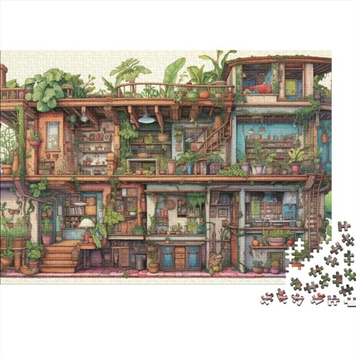 Cartoon House 1000 Teile für Erwachsene, lustiges Puzzle, Spielzeug, Denkspiel, Bildungsspiel, Herausforderung, pädagogisch, 1000 Stück (75 x 50 cm) von ponnyc