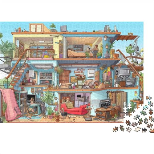 Cartoon House 1000 Teile für Erwachsene, lustiges Puzzle, Spielzeug, Denkspiel, Bildungsspiel, Spielzeug, Herausforderung, Bildung, 1000 Stück (75 x 50 cm) von ponnyc