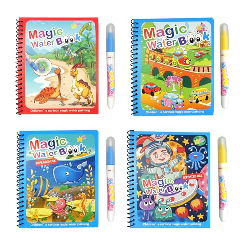 posionks 4 Stück Wasserstifte Malbuch Magisches Magie Wasser malbuch Doodle Magic Malbuch mit Wasserstift Magic Water Book mit 4 Wasserstift Magie Geschenke für Jungen und Mädchen von posionks