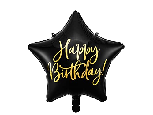 Folienballon Stern 40cm mit Schrift Happy Birthday für Helium Luftballon Geburtstag schwarz gold von PartyDeco