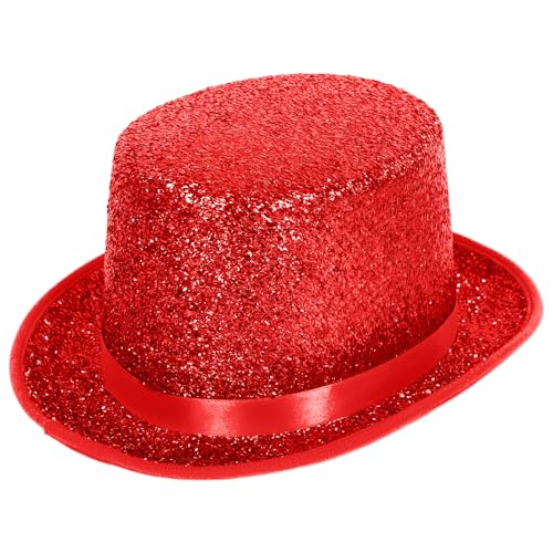 powerking Top Hüte für Erwachsene, Glänzender Smoking Hut Kostüm Magier Hut für Männer Frauen, Viktorianische Hut Weihnachten Topper Hüte, Fancy Kleid Party Headwear Zubehör,Rot von powerking