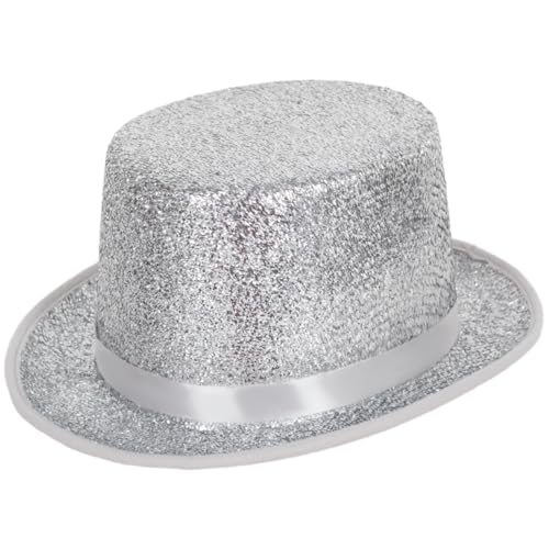 powerking Top Hüte für Erwachsene, Glänzender Smoking Hut Kostüm Magier Hut für Männer Frauen, Viktorianische Hut Weihnachten Topper Hüte, Fancy Kleid Party Headwear Zubehör,Silber von powerking