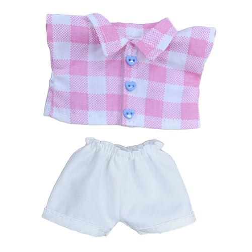 predolo 2 Stück Puppen Outfit mit Hemd und Hose für 17 cm große Jungenpuppen, Rosa Gitter von predolo