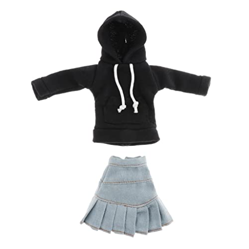 predolo BJD Clothing Schwarzer Hoodie mit Jeansrock für 1/6 BB Dress Up Outfits von predolo