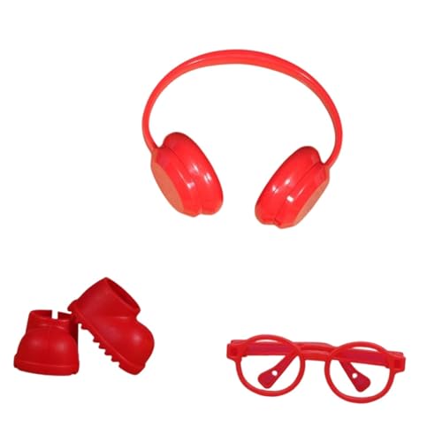 predolo Doll Miniatur Schuhe Set mit Kopfhörer Brille Und Stiefel aus Atmungsaktivem Pp Material für DIY Basteln Und Sammler für Kinder Puppenspiel, Rot predolo Doll Miniatur Schuhe Set mit Kopfhörer Brille Und Stiefel aus Atmungsaktivem Pp Material für DIY Basteln Und Sammler für Kinder Puppenspiel, Rot von predolo