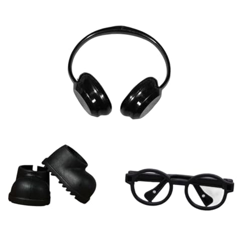 predolo Doll Miniatur Schuhe Set mit Kopfhörer Brille Und Stiefel aus Atmungsaktivem Pp Material für DIY Basteln Und Sammler für Kinder Puppenspiel, Schwarz predolo Doll Miniatur Schuhe Set mit Kopfhörer Brille Und Stiefel aus Atmungsaktivem Pp Material für DIY Basteln Und Sammler für Kinder Puppenspiel, Schwarz von predolo