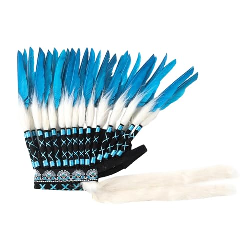 predolo Indianer Kopfschmuck Künstliche Federhaube Handgemachte Kopfbedeckung Stirnband Kostüm für Fotoaufnahmen Maskenball Karneval Bühnenauftritt, Blau 55cmx45cm predolo Indianer Kopfschmuck Künstliche Federhaube Handgemachte Kopfbedeckung Stirnband Kostüm für Fotoaufnahmen Maskenball Karneval Bühnenauftritt, Blau 55cmx45cm von predolo