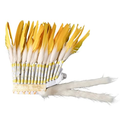 predolo Indianer Kopfschmuck Künstliche Federhaube Handgemachte Kopfbedeckung Stirnband Kostüm für Fotoaufnahmen Maskenball Karneval Bühnenauftritt, Gelb 55cmx45cm predolo Indianer Kopfschmuck Künstliche Federhaube Handgemachte Kopfbedeckung Stirnband Kostüm für Fotoaufnahmen Maskenball Karneval Bühnenauftritt, Gelb 55cmx45cm von predolo