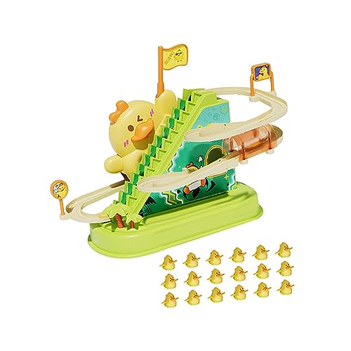 predolo Kleine Enten, Kletterspielzeug, Achterbahn Spielzeug Ente mit Musik, Badewannen Spielzeug, Spielset, Rennbahn Spielset für Jungen Und Mädchen, Geschen, 18 Enten von predolo