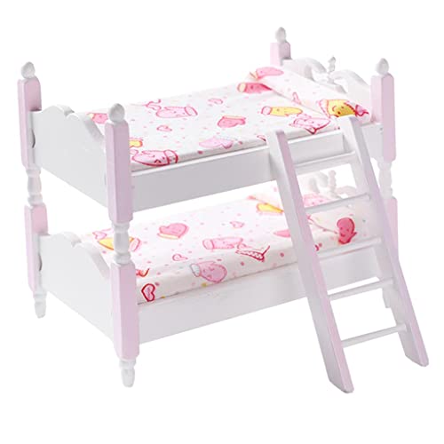 predolo Maßstab 1/12 Puppenhaus Schlafzimmer Möbel Bett mit Kissen Zubehör, Rosa von predolo