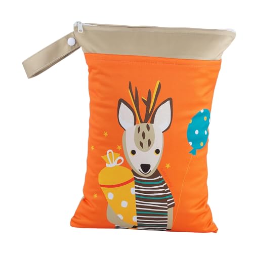 predolo Nasse Tasche für Stoffwindeln, Aufbewahrungstasche für Servietten, tragbar, Bedruckt, süß, mit 2 Reißverschlusstaschen, Tasche für, Orange predolo Nasse Tasche für Stoffwindeln, Aufbewahrungstasche für Servietten, tragbar, Bedruckt, süß, mit 2 Reißverschlusstaschen, Tasche für, Orange von predolo