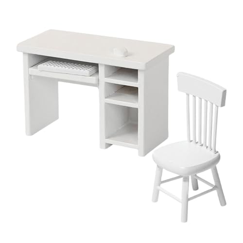 predolo Puppenhaus Schreibtisch Set Holz Computertisch Miniaturstuhl Modell mit Handgefertigt für Puppenhaus Dekoration DIY Basteln Spielzimmer predolo Puppenhaus Schreibtisch Set Holz Computertisch Miniaturstuhl Modell mit Handgefertigt für Puppenhaus Dekoration DIY Basteln Spielzimmer von predolo