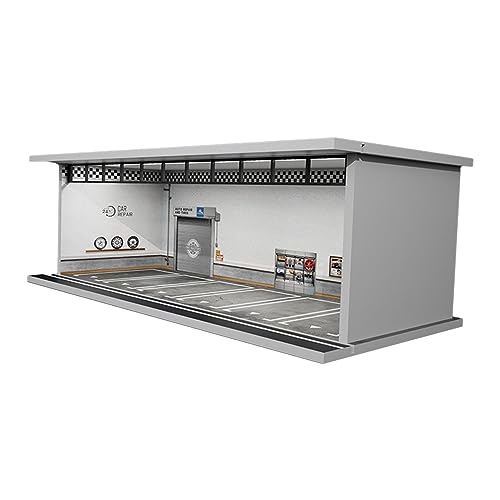 predolo Vitrine für Modellautos aus Druckguss im Maßstab 1:64 mit Beleuchtung, Garagenvitrine für Modellsammler, Reparaturwerkstatt von predolo