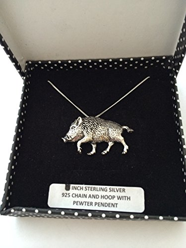 A71 Wildschwein 4 Anhänger echt 925 Sterling Silber Halskette Handarbeit 50,8 cm Kette mit prideindetails Geschenk-Box von prideindetails