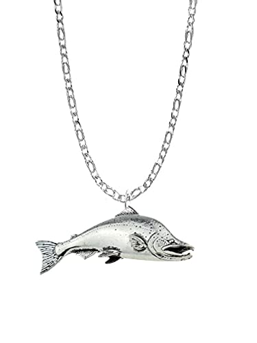 F19 groß lachs Anhänger auf Silber Platin Plattiert Halskette handgefertigt 45,7 cm Kette von prideindetails