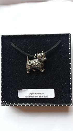 Prideindetails 3D-Anhänger D1 Westie mit Kette aus schwarzer Kordel, feines englisches Zinn, 41 cm, verstellbar von prideindetails