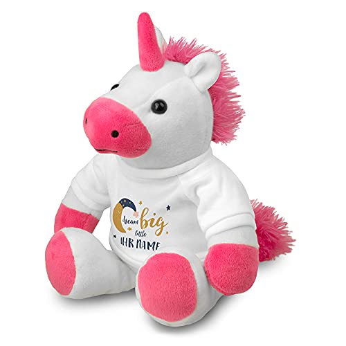 printplanet® Kuscheltier Einhorn mit Namen oder Text personalisiert - Motiv: Dream Big - Stofftier, Plüschtier von printplanet