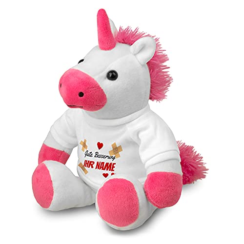 printplanet® Kuscheltier Einhorn mit Namen oder Text personalisiert - Motiv: Gute Besserung - Stofftier, Plüschtier von printplanet