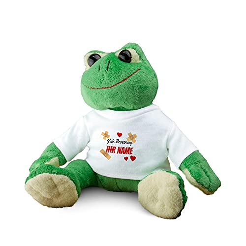 printplanet® Kuscheltier Frosch Paddy mit Namen oder Text personalisiert - Motiv: Gute Besserung - Stofftier, Plüschtier von printplanet