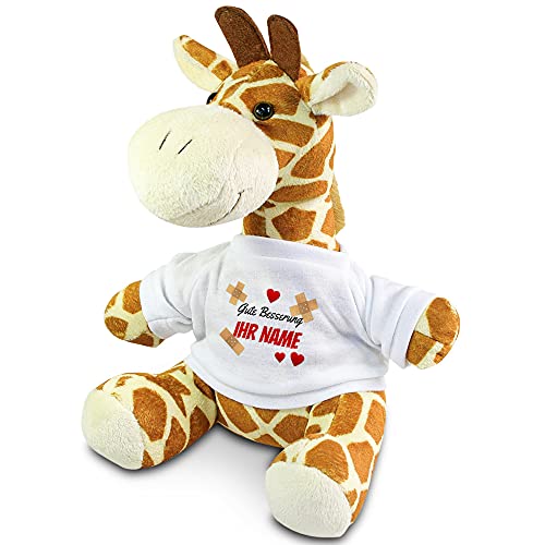 printplanet® Kuscheltier Giraffe mit Namen oder Text personalisiert - Motiv: Gute Besserung - Stofftier, Plüschtier von printplanet