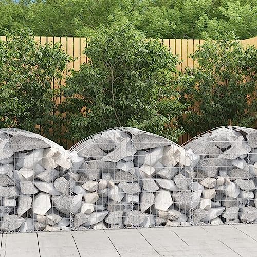 prissent Gabionenkorb mit Bogen, 100 x 50 x 60/80 cm, Gabionen aus Metall, Gabionen für Steine, praktischer Korb für Gabionen, Gartenzäune, verzinktes Eisen von prissent