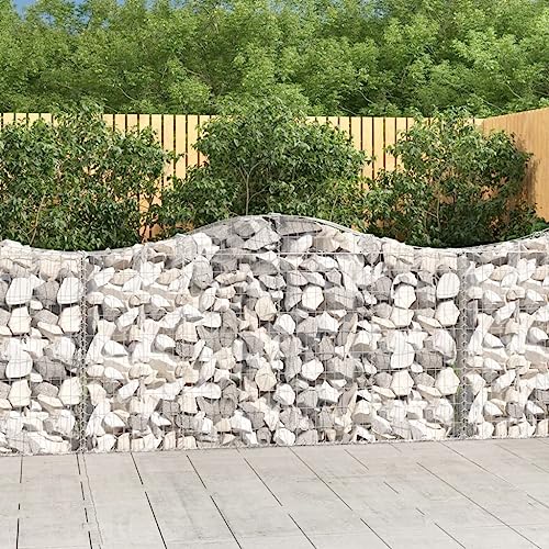 prissent Gabionenkorb mit Bogen, 200 x 30 x 100/120 cm, Gabionen aus Metall, Gabionen für Steine, praktischer Korb für Gabionen, Gartenzäune, verzinktes Eisen von prissent