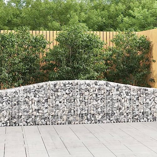 prissent Gabionenkorb mit Bogen, 400 x 30 x 60/80 cm, Gabionen aus Metall, Gabionen für Steine, praktischer Korb für Gabionen, Gartenzäune, verzinktes Eisen von prissent