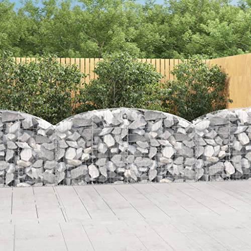 prissent Gabionenkorb mit Bogen 200 x 50 x 80/100 cm Gabionen für Steinkörbe aus Metall, praktischer Korb für Gabionen, Gartenzäune, verzinktes Eisen von prissent