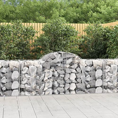 prissent Korb Gabione in Bogenform 200 x 50 x 80/100 cm Gabionen aus Metall, praktischer Gabionenkorb für Steine, Gartenzaun, dekorativer Gartenzaun, verzinktes Eisen von prissent