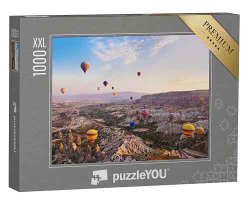 Puzzle 1000 Teile XXL „Heißluftballon fliegt über Felslandschaft bei Kappadokien Türkei“ von puzzleYOU