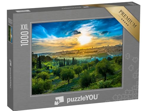 Puzzle 1000 Teile XXL „Stimmungsvoller Sonnenuntergang über Altstadt und Ölberg von Jerusalem, Israel“ – aus der Puzzle-Kollektion Jerusalem, Landschaft, Naher Osten, Christentum, Städte Weltweit von puzzleYOU