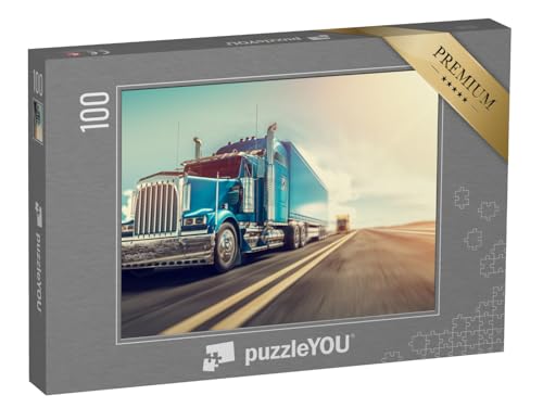 puzzleYOU: Puzzle 100 Teile „3D-Rendering: Truck auf dem Highway“ – aus der Puzzle-Kollektion Trucks & LKW von puzzleYOU