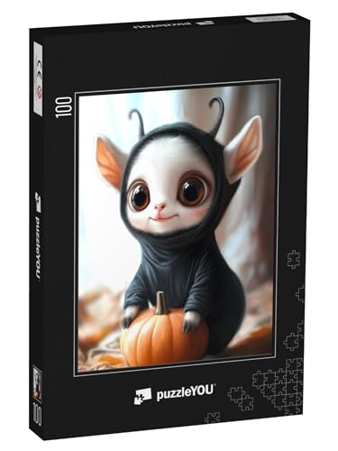 puzzleYOU: Puzzle 100 Teile „Babyziege im Katzenkostüm, Halloween“ von puzzleYOU