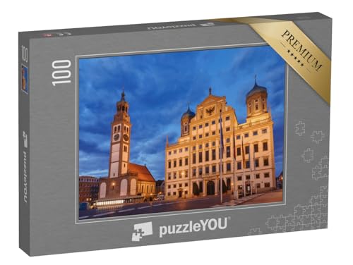 puzzleYOU: Puzzle 100 Teile „Beleuchteter Perlachturm und Augsburger Rathaus, Deutschland“ – aus der Puzzle-Kollektion Augsburg, Deutsche Städte, Deutsche Großstädte von puzzleYOU