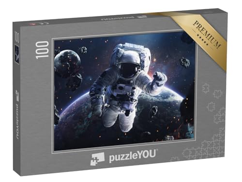 puzzleYOU: Puzzle 100 Teile „Bild von Astronauten bei Weltraumspaziergang mit Sternen und Asteroiden“ – aus der Puzzle-Kollektion Weltraum, Universum von puzzleYOU