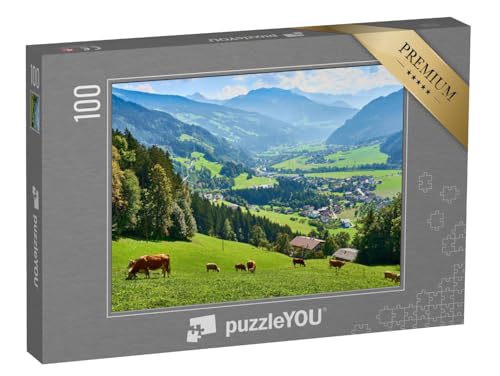 puzzleYOU: Puzzle 100 Teile „Blick über das schöne Zillertal in Tirol, Österreich“ – aus der Puzzle-Kollektion Tirol, Zillertal, Österreich von puzzleYOU