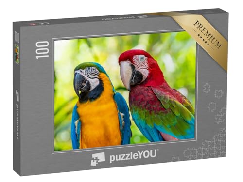 puzzleYOU: Puzzle 100 Teile „Bunte Vögel: Papagei, Aras, Nahaufnahme“ – aus der Puzzle-Kollektion Vögel, Papagei, Tiere in Dschungel & Regenwald von puzzleYOU