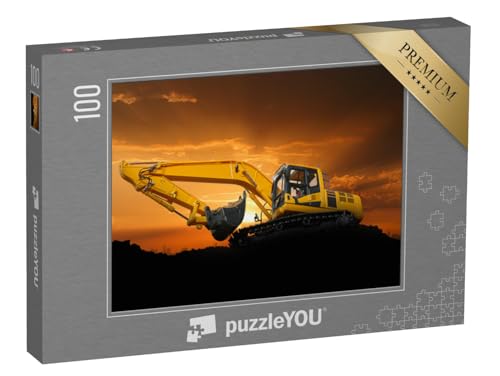 puzzleYOU: Puzzle 100 Teile „Crawler Bagger auf Einer Baustelle bei Sonnenuntergang“ – aus der Puzzle-Kollektion Bagger von puzzleYOU