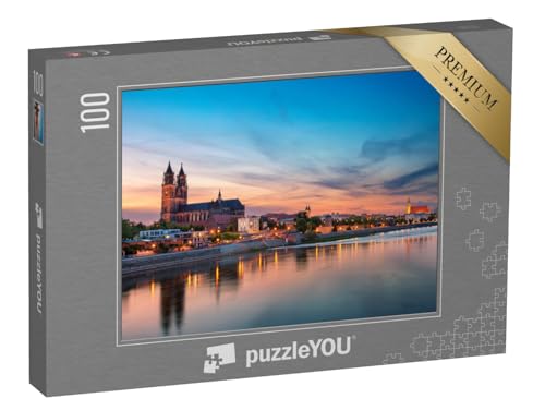 puzzleYOU: Puzzle 100 Teile „Dämmerung über Magdeburg an der Elbe“ – aus der Puzzle-Kollektion Elbe, Deutschland von puzzleYOU