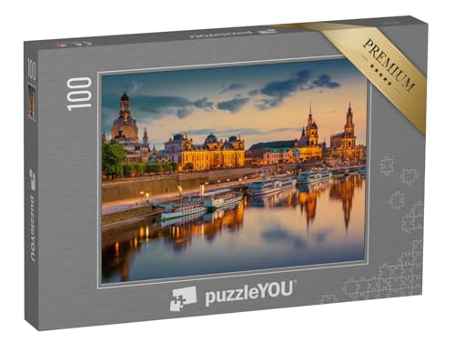 puzzleYOU: Puzzle 100 Teile „Dresden an der Elbe: Stadtbild mit Augustbrücke, Sachsen, Deutschland“ – aus der Puzzle-Kollektion Sachsen, Deutschland, Deutsche Städte von puzzleYOU