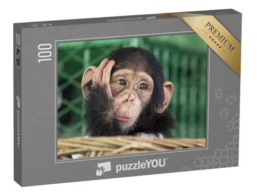 puzzleYOU: Puzzle 100 Teile „EIN Kleiner Schimpanse“ – aus der Puzzle-Kollektion Tiere, Affen, Schimpansen, Tiere in Dschungel & Regenwald von puzzleYOU