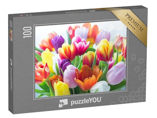 puzzleYOU: Puzzle 100 Teile „EIN Strauß bunter Tulpen“ – aus der Puzzle-Kollektion Flora, Tulpen, Blumen von puzzleYOU