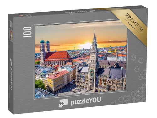 puzzleYOU: Puzzle 100 Teile „Einfach schön: München bei Sonnenuntergang, Bayern, Deutschland“ – aus der Puzzle-Kollektion München, Deutschland, Deutsche Städte, Deutsche Großstädte von puzzleYOU