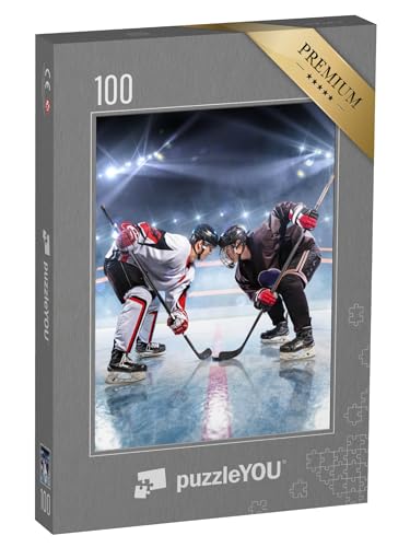 puzzleYOU: Puzzle 100 Teile „Eishockeyspieler beginnt Spiel“ – aus der Puzzle-Kollektion Menschen, Eishockey von puzzleYOU