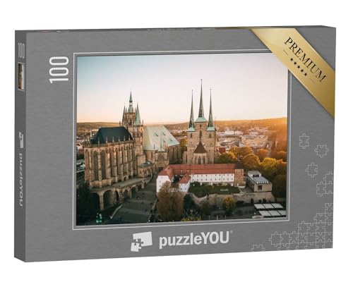 puzzleYOU: Puzzle 100 Teile „Erfurter Dom im herbstlichen Sonnenuntergang“ – aus der Puzzle-Kollektion Erfurt von puzzleYOU