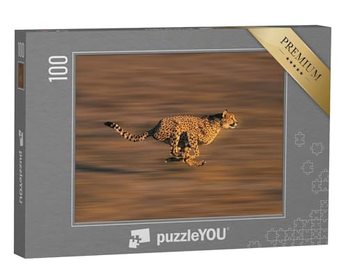 puzzleYOU: Puzzle 100 Teile „Gepard in vollem Lauf“ – aus der Puzzle-Kollektion Safari, Geparden, Tiere in Savanne & Wüste von puzzleYOU